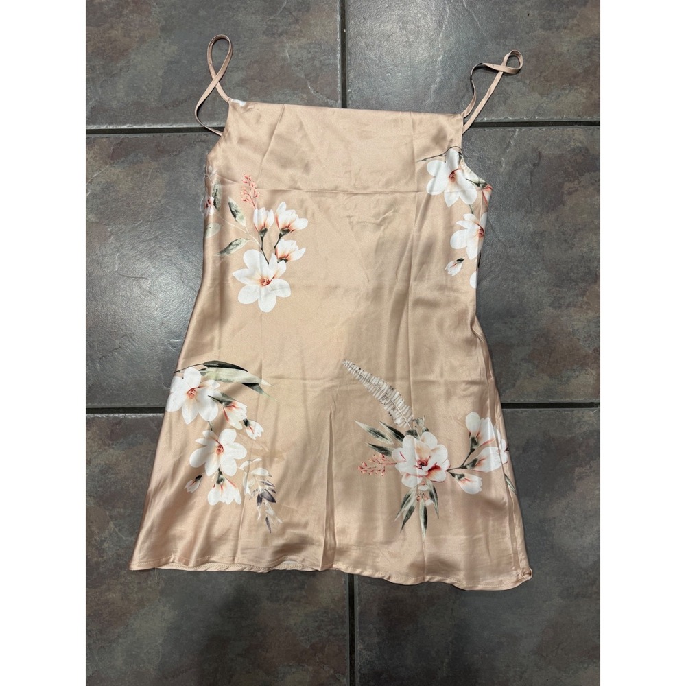 Polly Floral Satin Mini Slip Dress Champagne Gold Adjustable Straps Womens 4